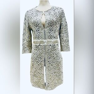 NIC+ZOE NWT $398 Cardigan Textured Silver S Long Front Clasps Sparkly Holiday